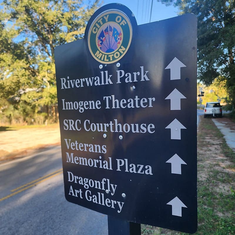 city of milton riverwalk park direction sign
