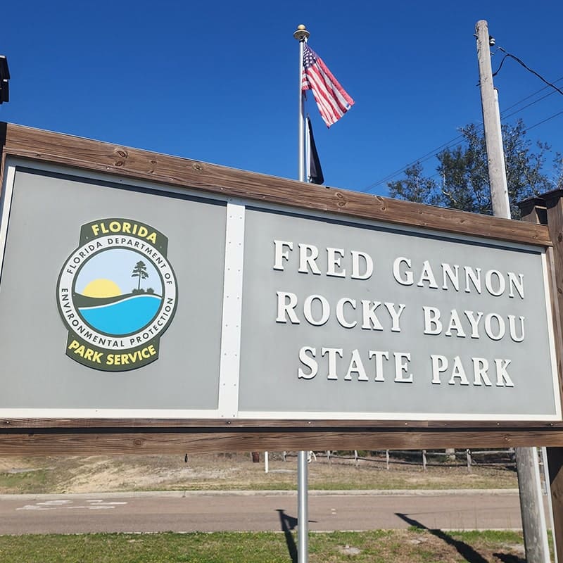 fred gannon rocky bayou state park sign