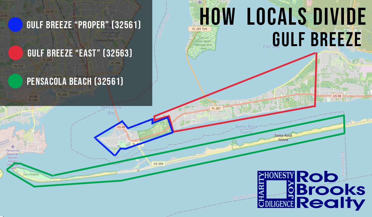 how locals divide gulf breeze infographic